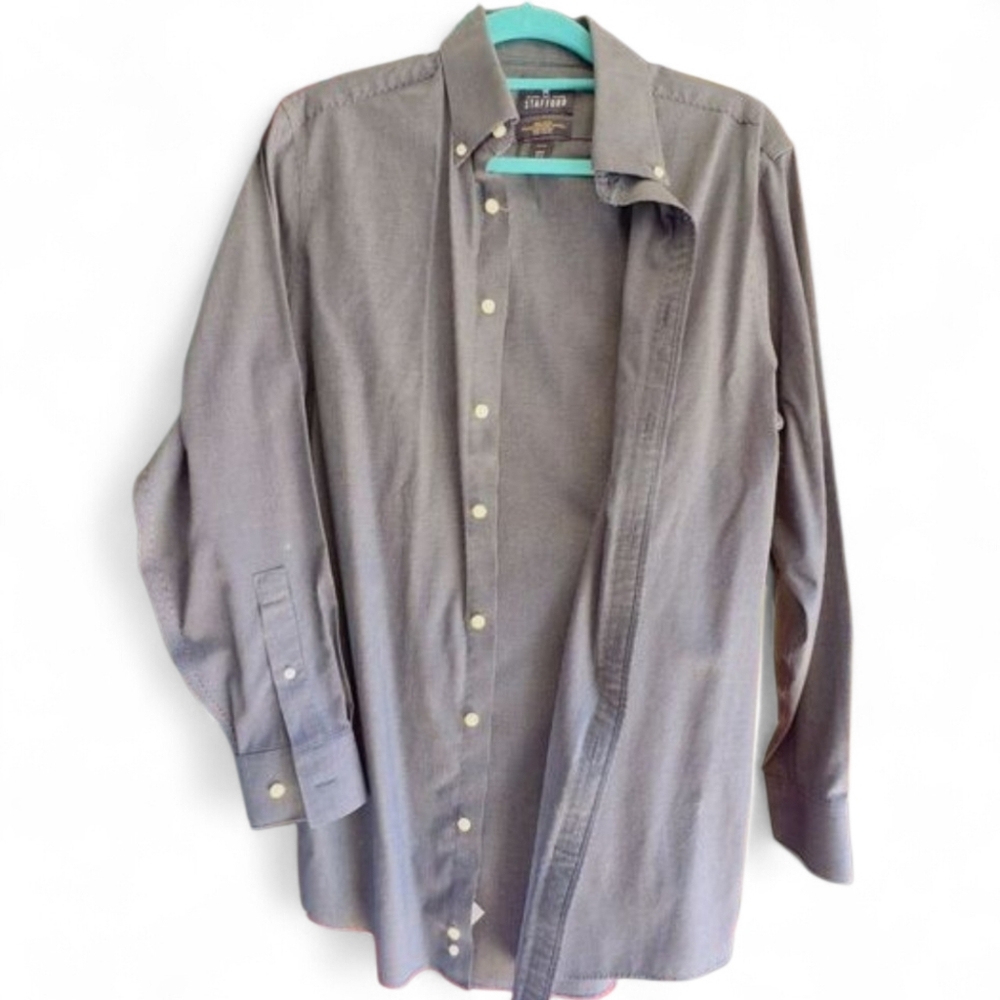 Stratford Mens Dress Shirt 15.5 Button Up Blue Long Sleeve Classic Fit